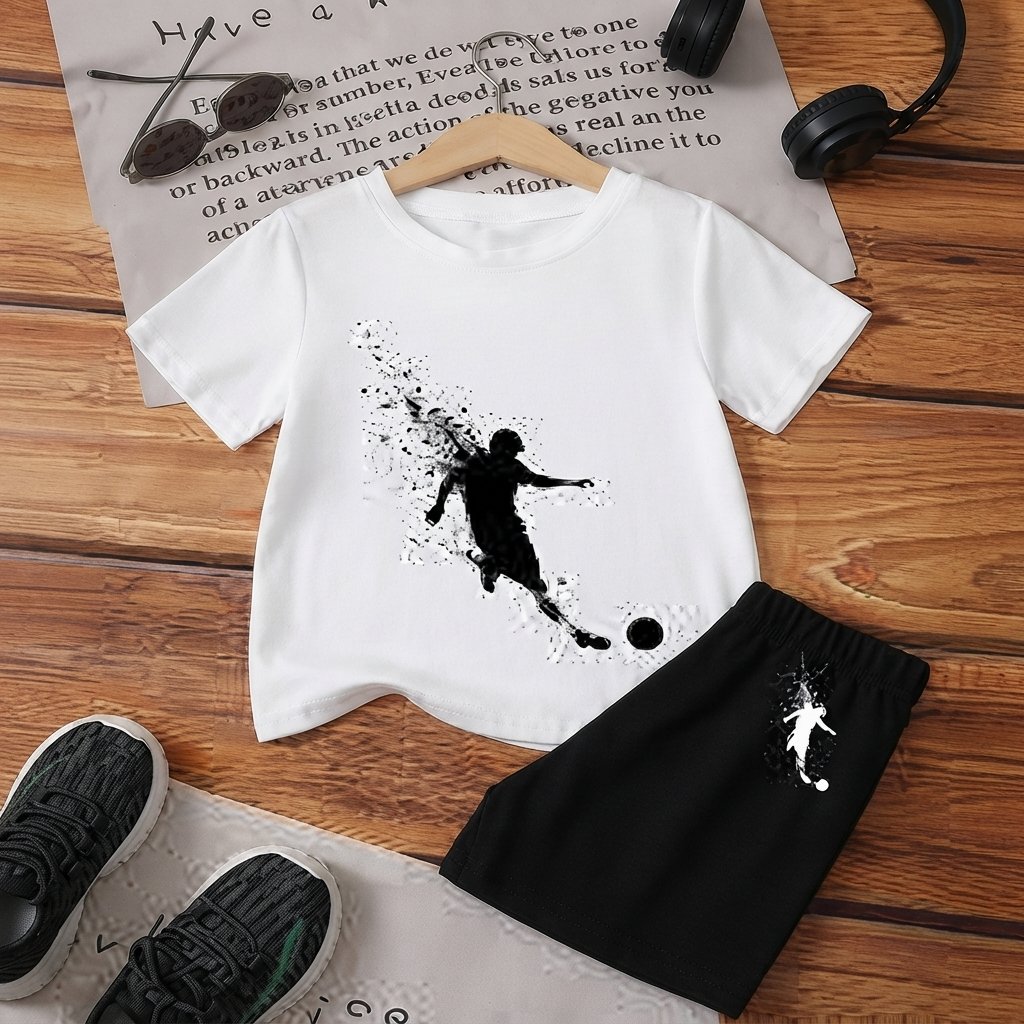 Men’s Soccer Graphic T-Shirt & Shorts Set – Casual Football Print 2-Piece Summer Sports Outfit