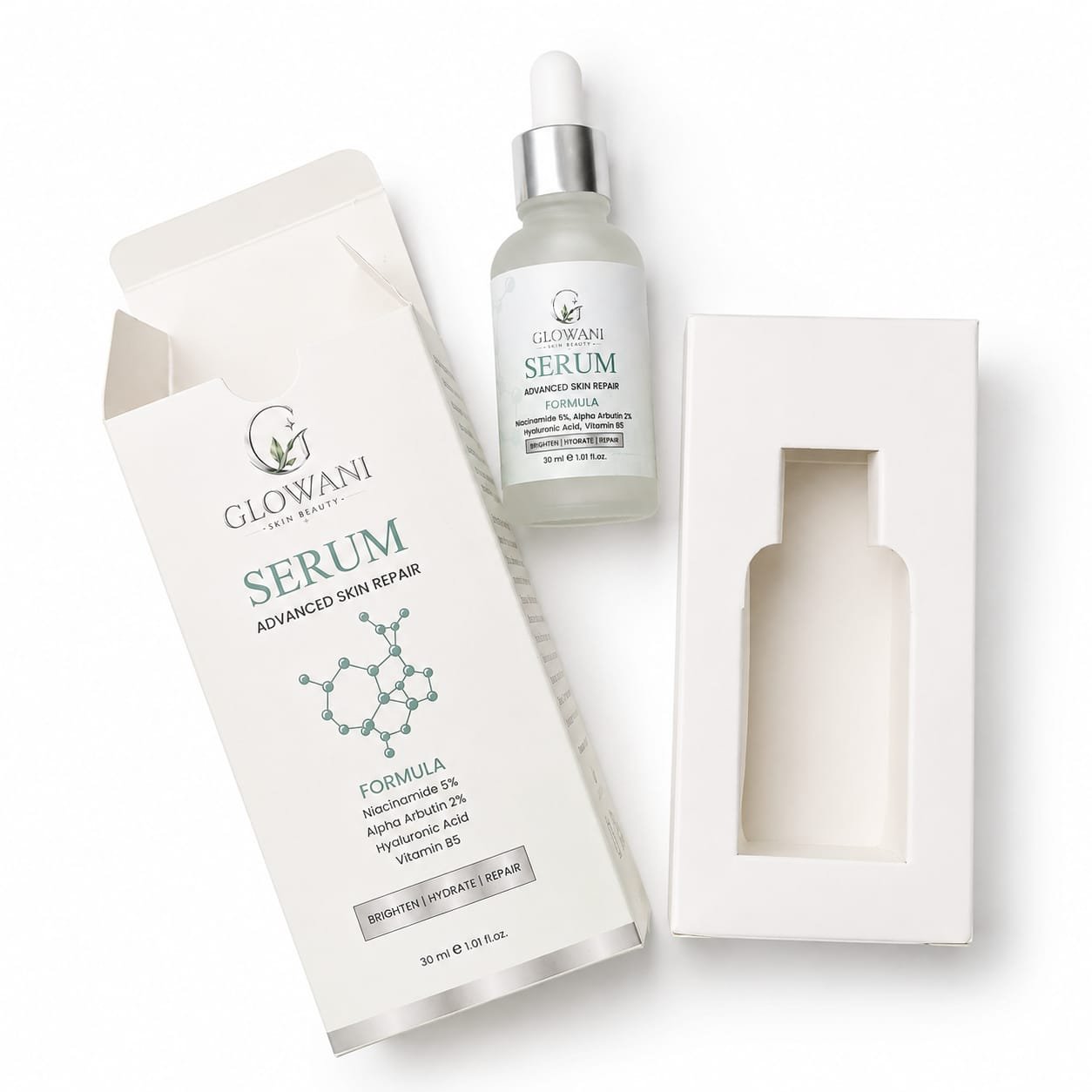 GLOWANI Advanced Skin Repair Serum – Niacinamide 5% + Alpha Arbutin 2% + Hyaluronic Acid + Vitamin B5 | Brightening & Hydrating Face Serum, 30ml